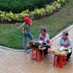 Erdnüsse, Käfer, Fleischspiesse, Getränke - alles zu haben unterwegs